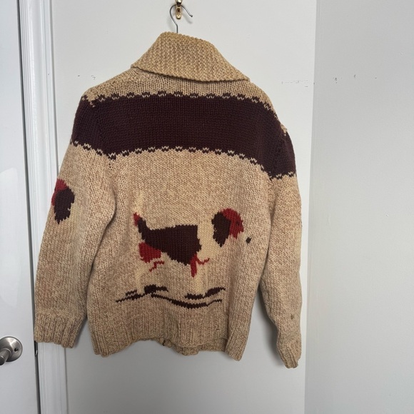Vintage 50s cowichan beagle hunting sweater wool handknit zip up 46” chest XL - Picture 6 of 9